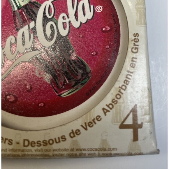 Coca-Cola Collectible Nature Stone Coasters 4-PACK Cork Bottom NIB Coke NOS 2000 - Picture 5 of 5